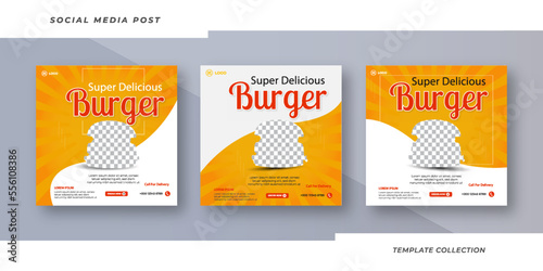 Special food burger template, Restaurant social media square banner template for business promotion 
