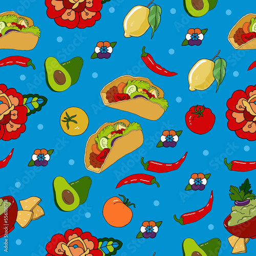 Latinamerican food hand drawn vector seamless pattern