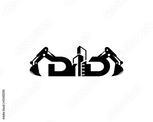 Letter DD Building With Excavator and skid steer Logo Design Concept. Creative Excavators  Construction Machinery Special Equipment Vector Illustration.