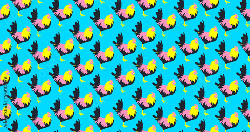 Fashion minimal illustration trippy seamless pattern rooster retro style 