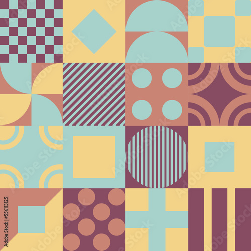 Geometric vector pattern design in Bauhaus styles, background design, for web design, business card, invitation card, poster, landing page, book cover design. 