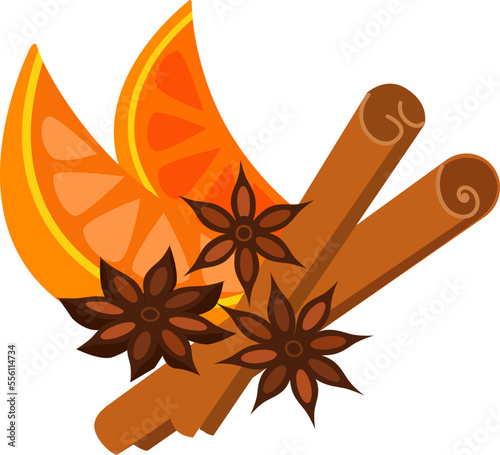 Spices for mulled wine. Vector isolated color illustration.