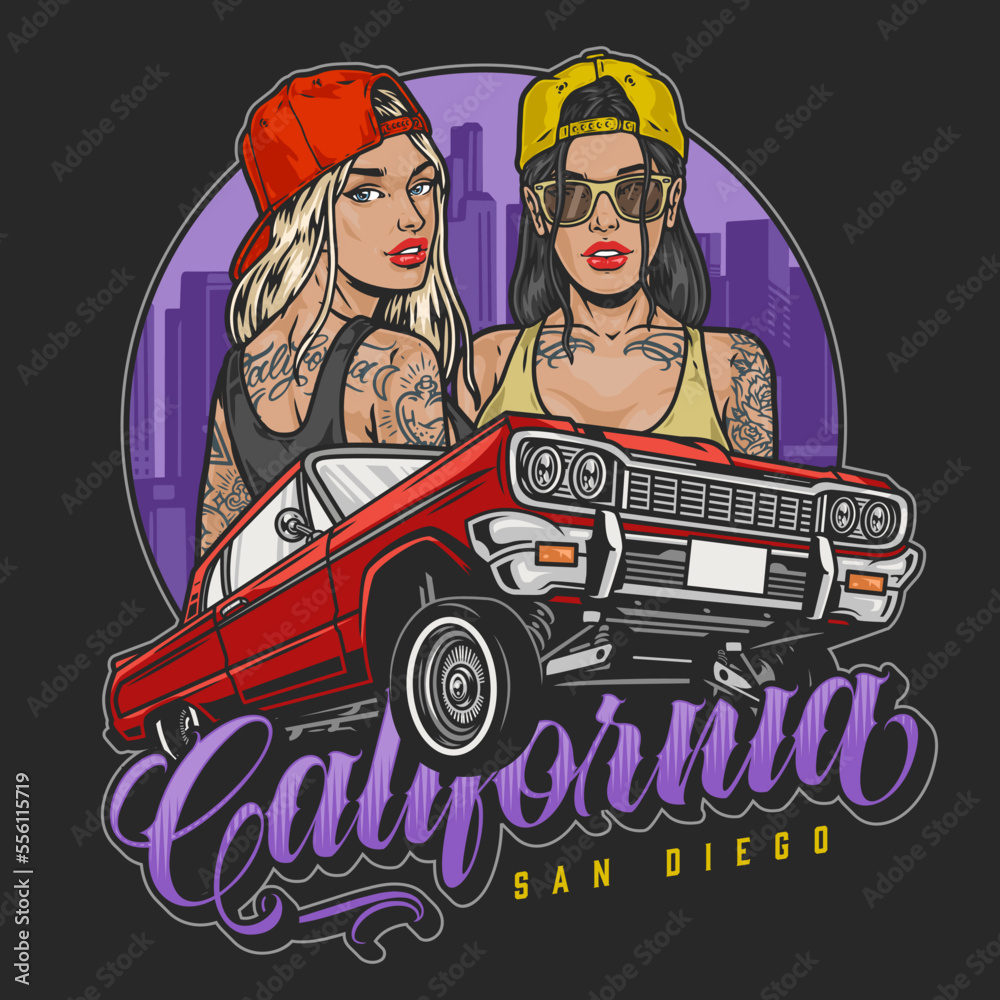 California girls racer colorful poster