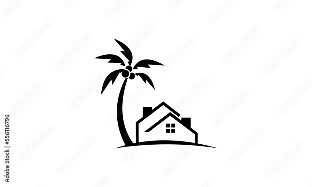 house and palm trees