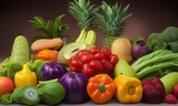 Delicious fruits and healthy vegetables set. Fruits with Vegetables on a set.