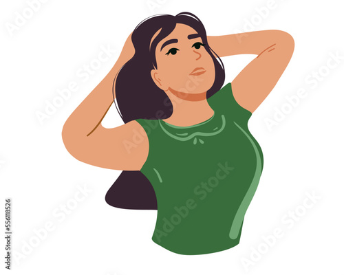 A young woman is doing a head massage. Flat vector illustration