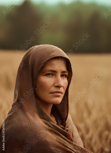 photography close up of a fermer woman Intense look of a fighter - AI Generated