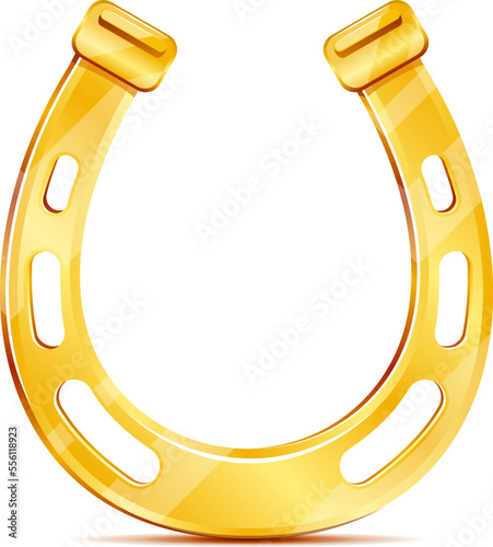 Valokuva One golden horseshoe in front view isolated on white