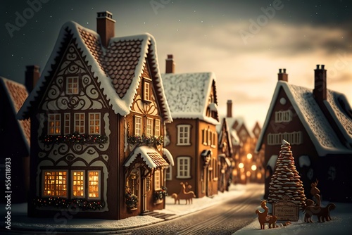 gingerbread town street with gingerbread houses  christmas mood