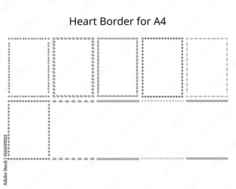 a4 sheet border line with heart and love symbol design element set for worksheet