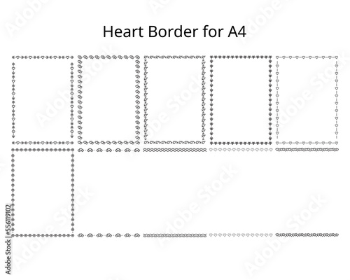 a4 sheet border line with heart and love symbol design element set for worksheet