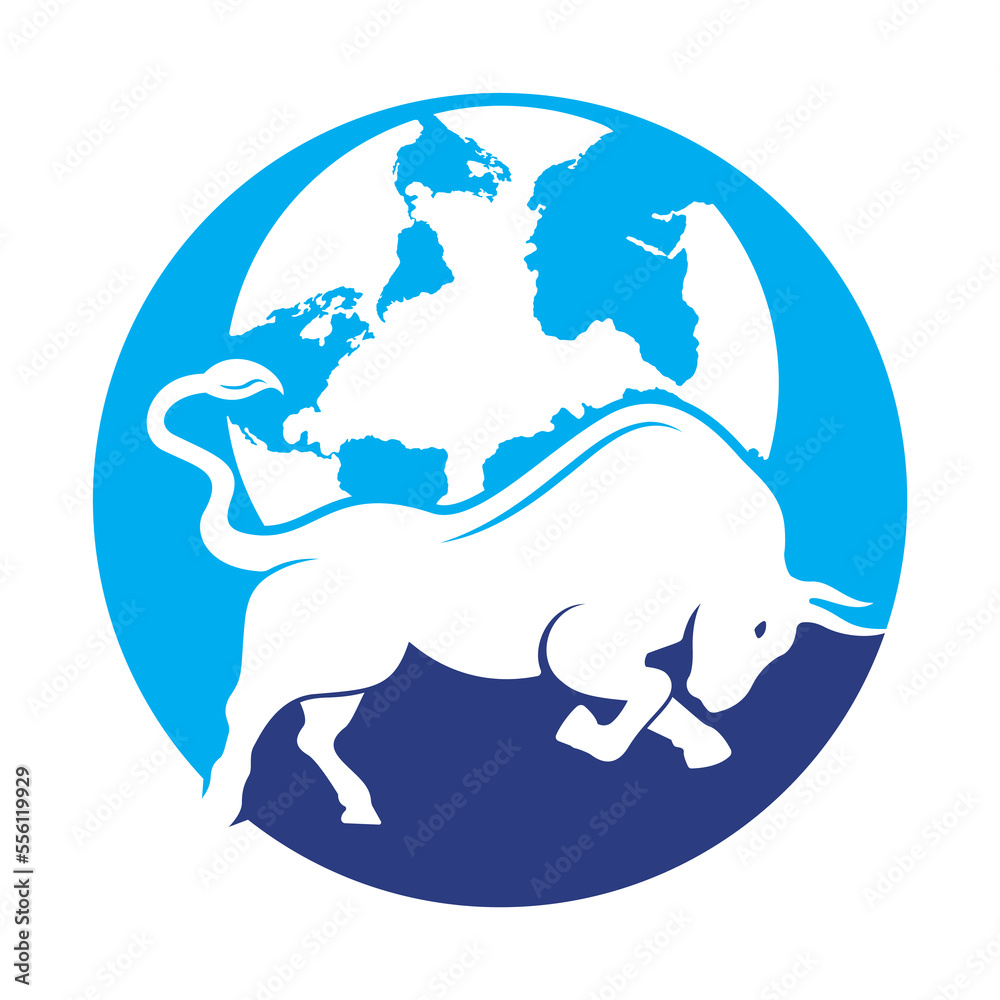 Globe bull vector logo icon design. Word and Bull logo design icon vector.