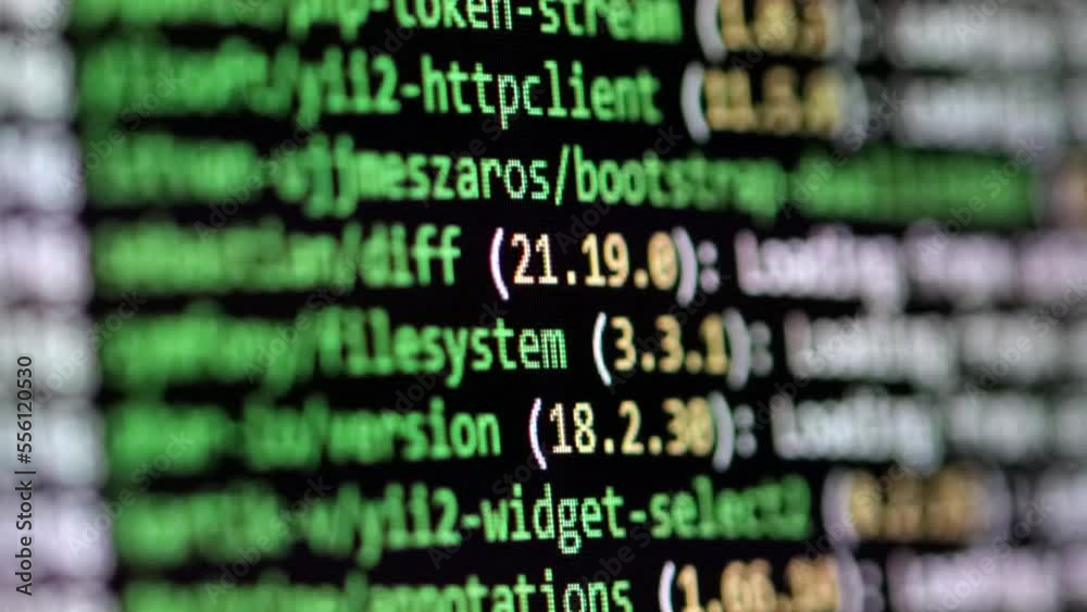 Code. Compile and download frameworks for web development and digital computing application. Developer job, deploy start a project from the terminal CLI. Web app development, string closeup on screen