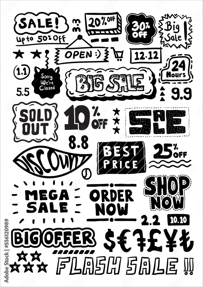 Doodle art handdrawn shopping labels Doodle art handdrawn shopping labels