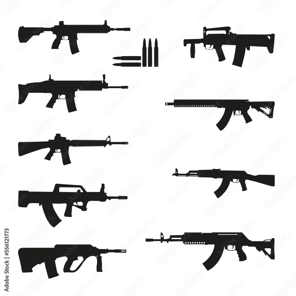 Assault rifle AR gun vector set 