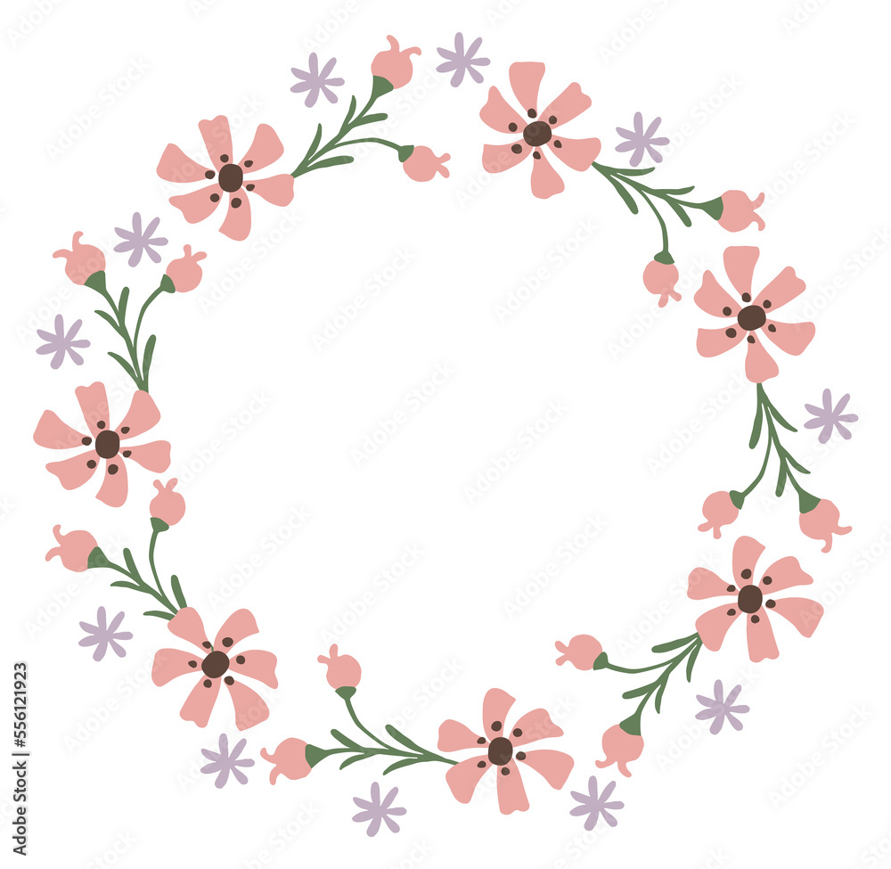Cute floral wreath. Decorative print botanical branches