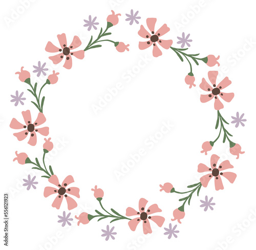 Cute floral wreath. Decorative print botanical branches