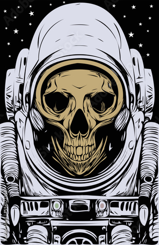 Astronaut skull hand drawn vector colorful image