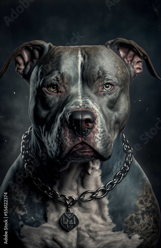 anthropomorphic pit bull on dark gym background , apocalyptic atmosphere. Generative AI photo