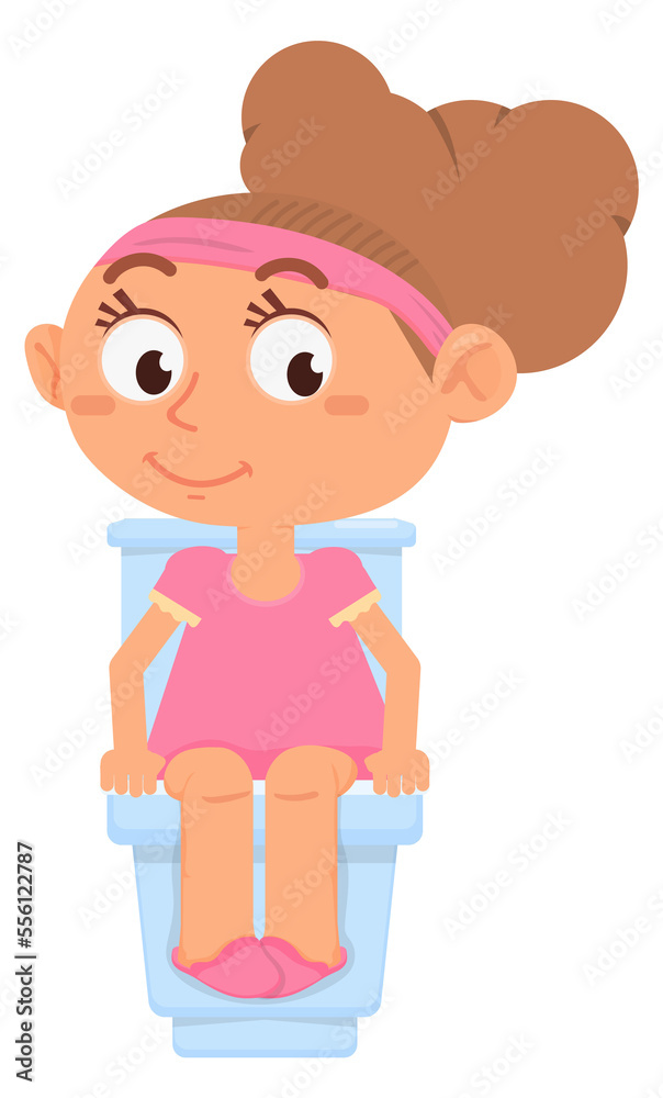 Girl sitting on toilet. Healthy kid day routine Girl sitting on toilet. Healthy kid day routine