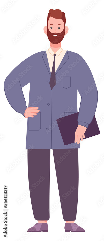Middle age man in suit. Smiling businessman character