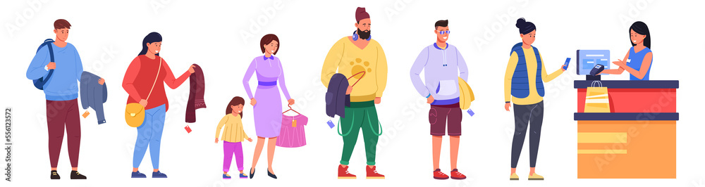 People waiting in line to cashier in clothing store People waiting in line to cashier in clothing store