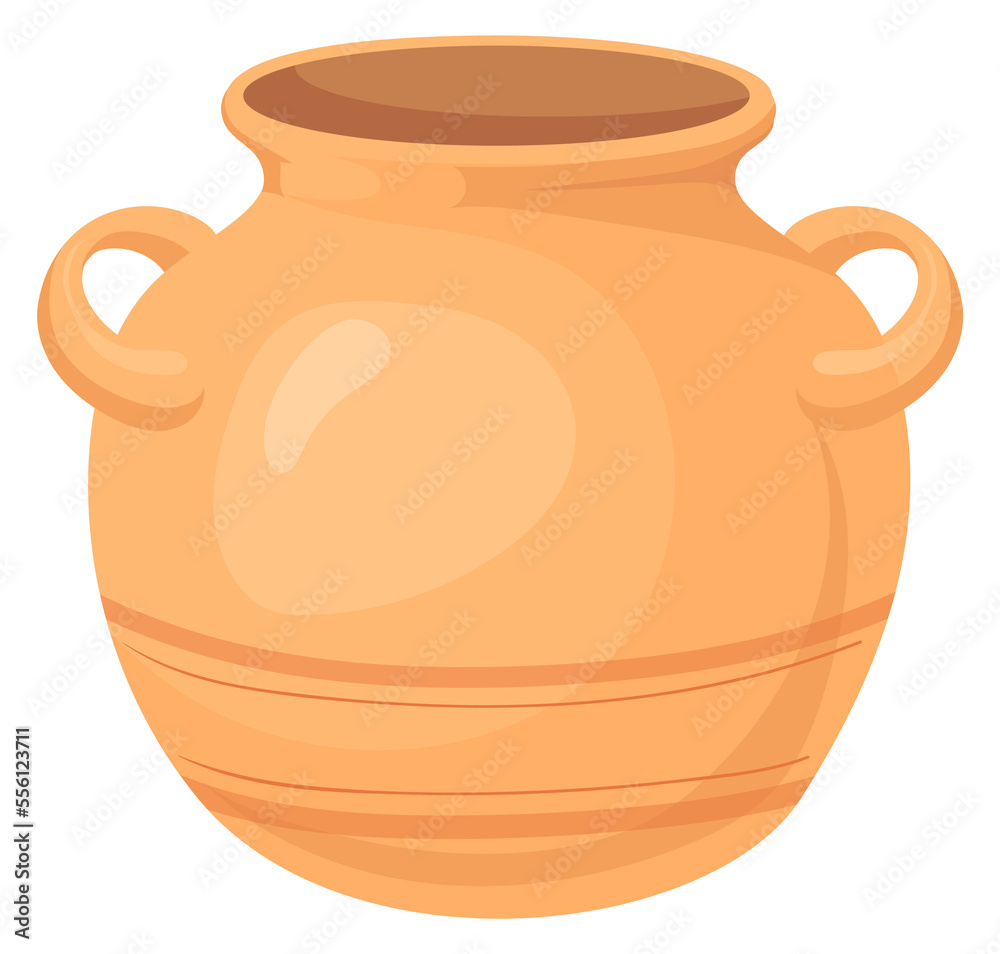 Ceramic pot. Old cartoon clay pottery icon