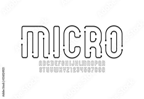 Digital technology font, future techno alphabet, ultra thin letters and number, vector illustration 10EPS