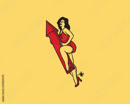 Fotografija hand drawn illustrative woman with 
firecrackers rocket