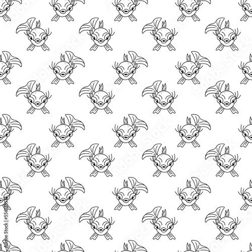 Fish pattern5. Cute seamless pattern with puffer fish. Cartoon white and black vector illustration.