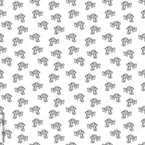 Fish pattern10. Cute seamless pattern with gold fish. Cartoon white and black vector illustration.