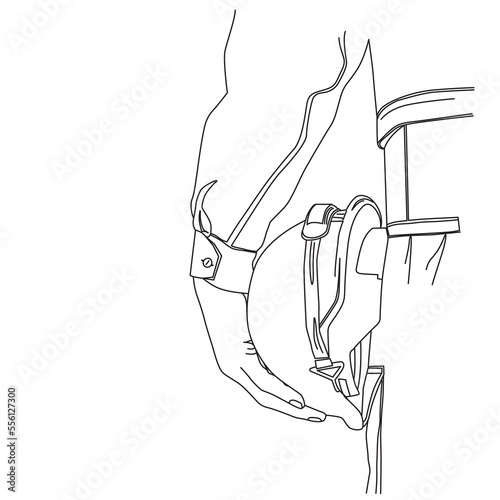 Construction safety engineer holding hard hat for safe work, line drawing art, vector illustration