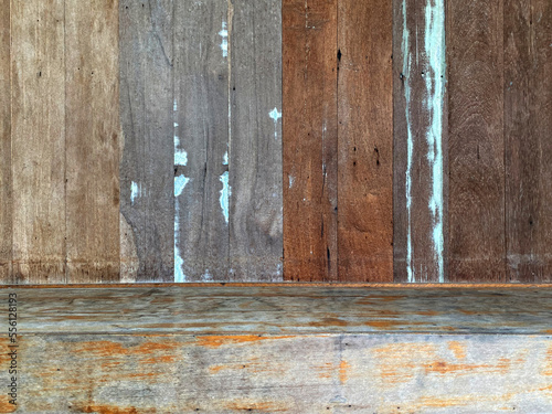 Light brown color shade of wood plank texture. Old vintage style of wooden wall on top view.