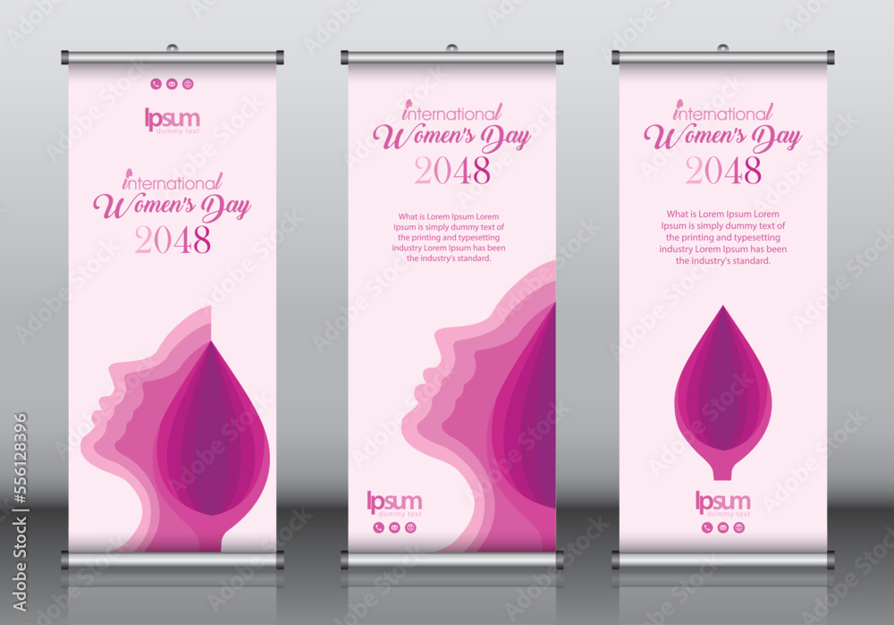Roll up banner design template vector, abstract background, modern x-banner, rectangle size, International women's day