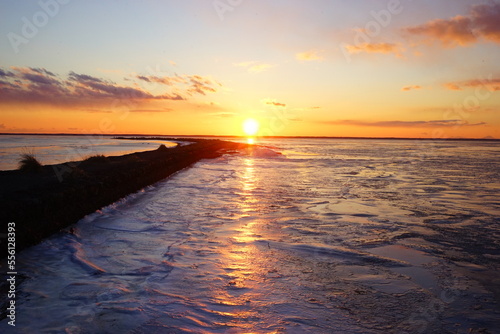 Todowara Walk Path and Frozen Ocean at Notsuke Peninsula in Betsukai, Hokkaido, Japan - 日本 北海道 別海町 野付半島 トドワラ 探勝線歩道 氷海 photo