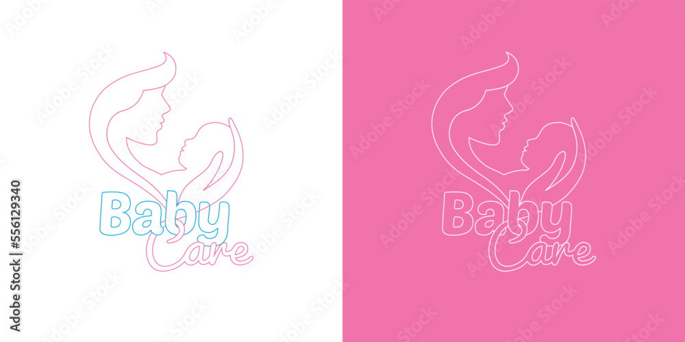 Mother holding Child baby Logo design vector template. Medicine Clinic Baby Care Logotype concept icon. Baby Care Logo. Vector illustration.