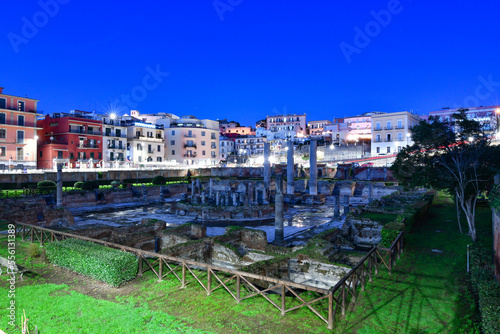 Ruins of an ancient Roman city on the seafront of Pozzuoli overlooking the gulf of Naples.