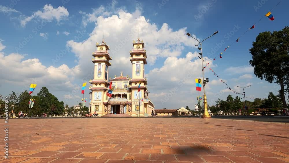 Timelapse scene of the Cao Dai Holy See Temple in Tay Ninh province, Vietnam.