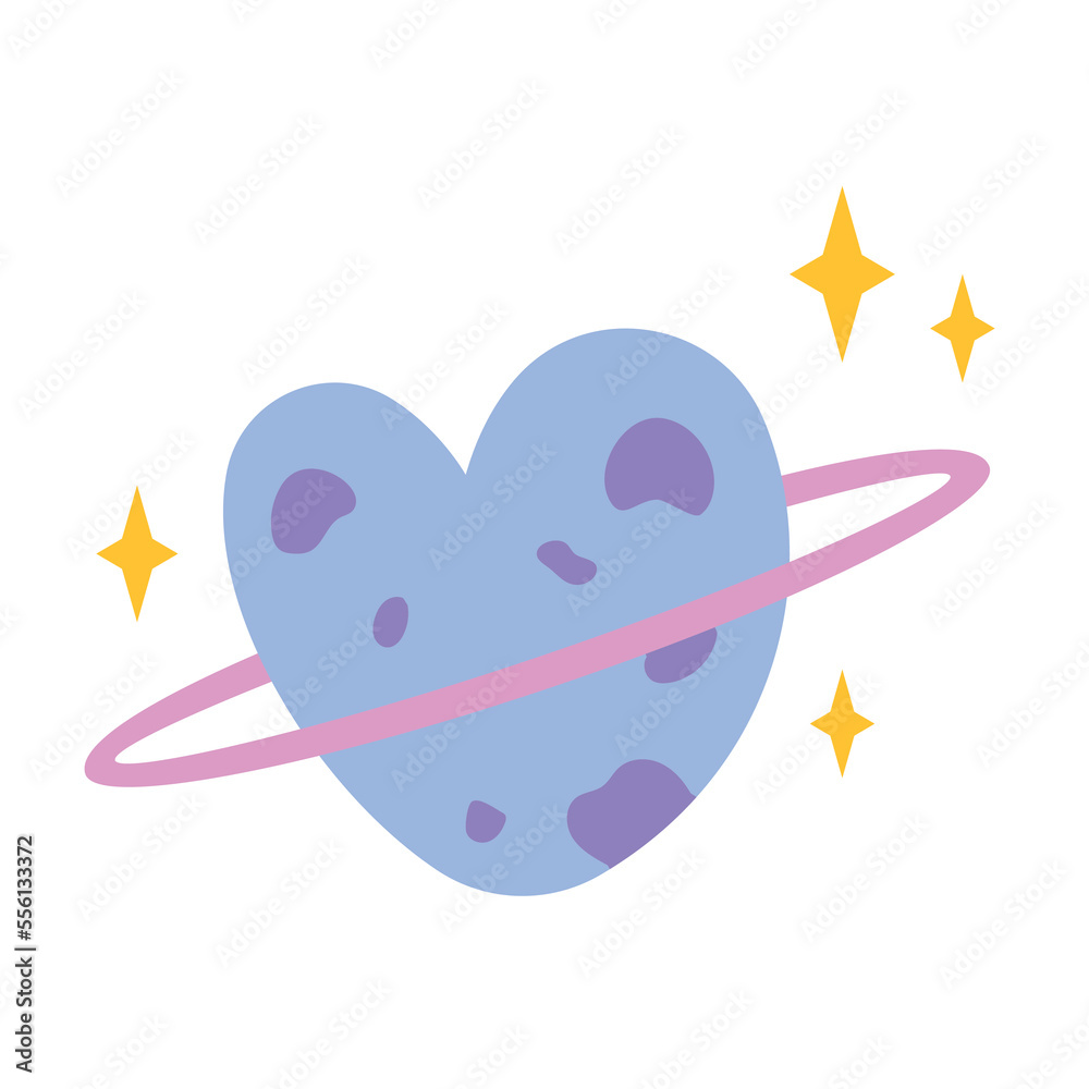 Love planet icon isolated on white. Flat cartoon illustration for Valentine's day. Cute heart shape planet among the stars vector graphics. Love planet icon isolated on white. Flat cartoon illustration for Valentine's day. Cute heart shape planet among the stars vector graphics.