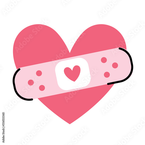 Heart healed by love. Plaster on the heart vector flat illustration. Clip art isolated on white background. 