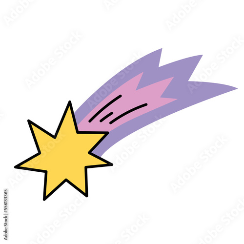 Falling star isolated on white. Vector flat cartoon illustration for icon or sticker. Cute graphics for kids. 