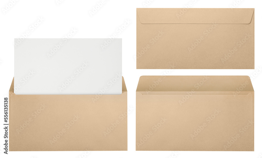 Set of brown envelopes, isolated on white background Set of brown envelopes, isolated on white background