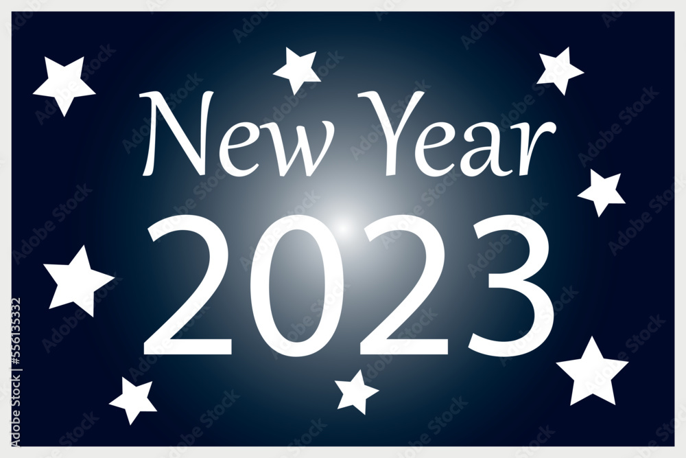 A simple card with stars and the inscription NEW YEAR 2023