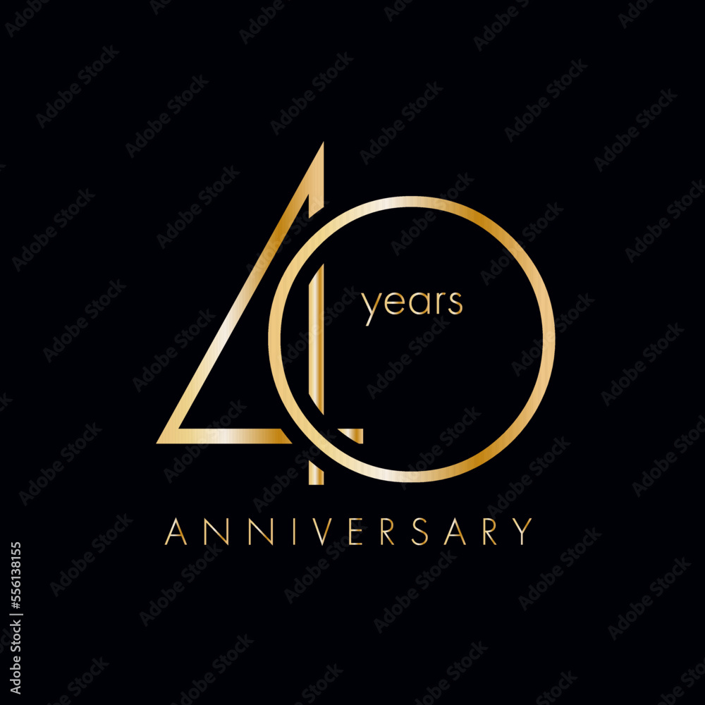 40 Year Anniversary Logo, Golden Color, Vector Template Design element for birthday, invitation, wedding, jubilee and greeting card illustration