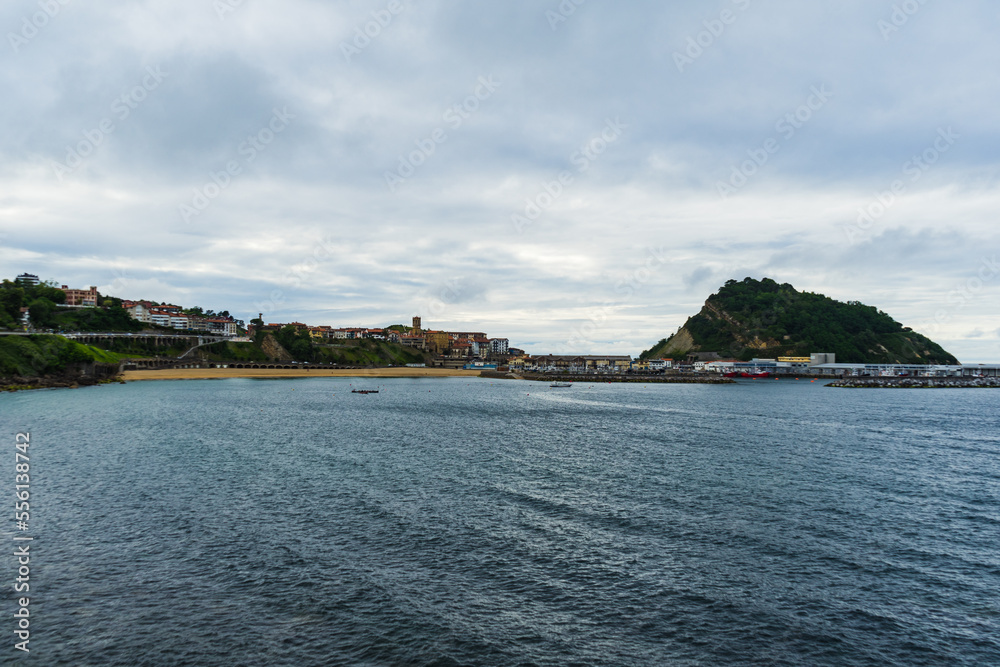 view of the coast of Getaria, Spain. View of the Mount San Antonio.