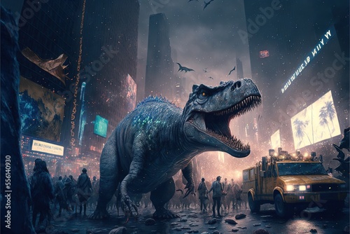 dinosaurs attacking new york illustration generative ai © Andrea Izzotti