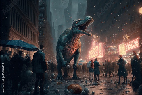 dinosaurs attacking new york illustration generative ai