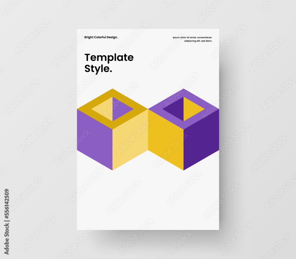 Vivid handbill A4 design vector template. Multicolored geometric tiles corporate cover illustration.