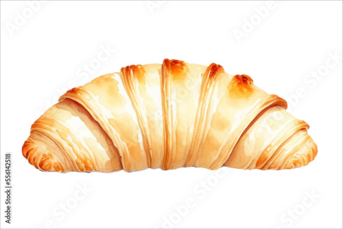 Delicious Freshly Baked Croissant Isolated Beautiful Watercolor Painting Illustration Vector