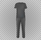 Set realistic gray casual sport suit. Base clothes isolated on transparent background. Blank mockup costume for branding man or woman fashion. Design casual template. Vector pants and t-shirt.